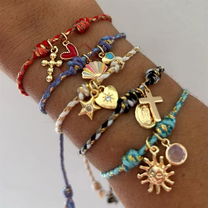 Multi Charms Woven Cord Bracelet