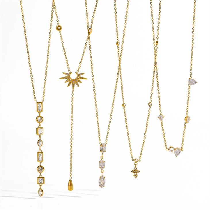 Multi Shape CZ Y Shaped Drop Necklace