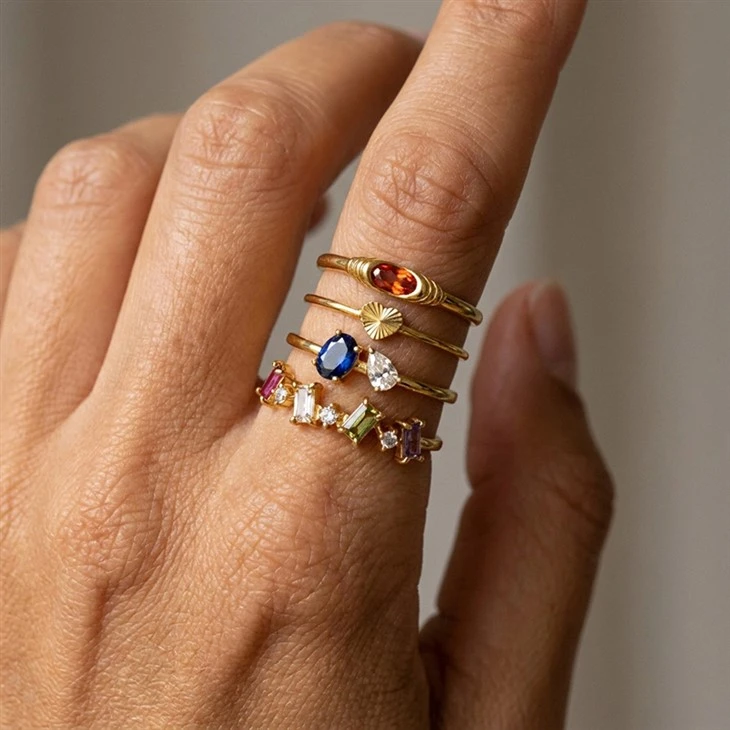 Multicolor Baguette CZ Ring