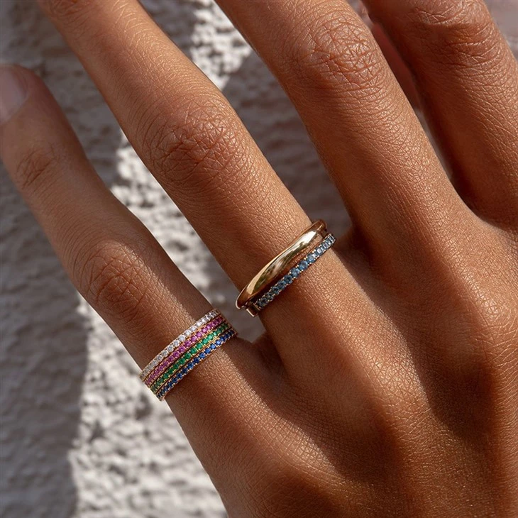 Multicolor Half Paved CZ Ring