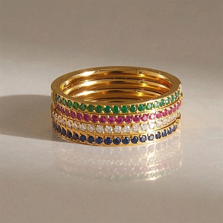 Multicolor Half Paved CZ Ring factory