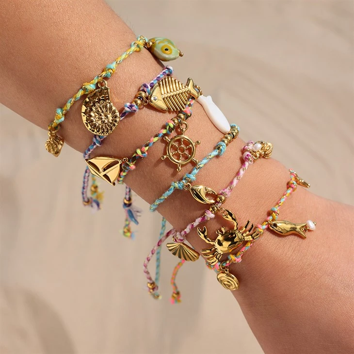 Ocean Charm Braided Pull Bracelet