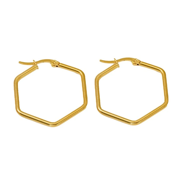 Geometric Hexagon Click‑Top Hoop Earrings