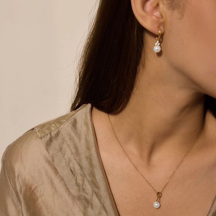 Stainless Steel Pearl CZ Necklace
