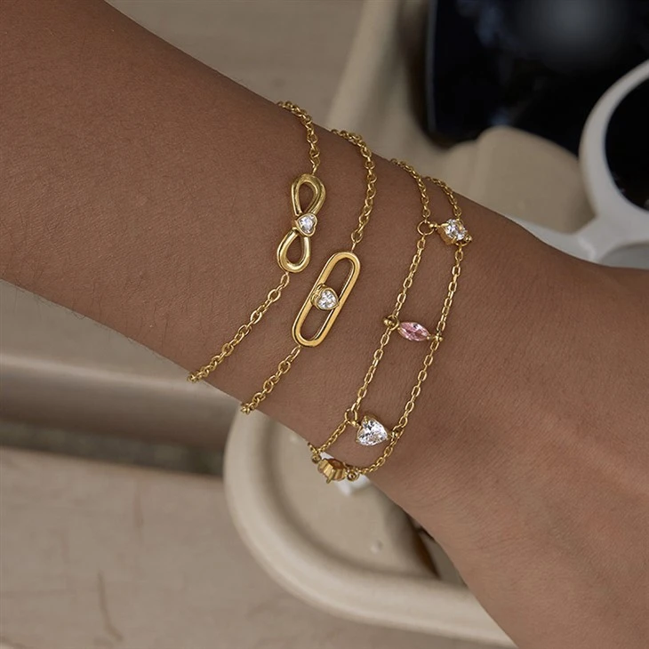Pastel Pear Heart CZ Double Layer Bracelet