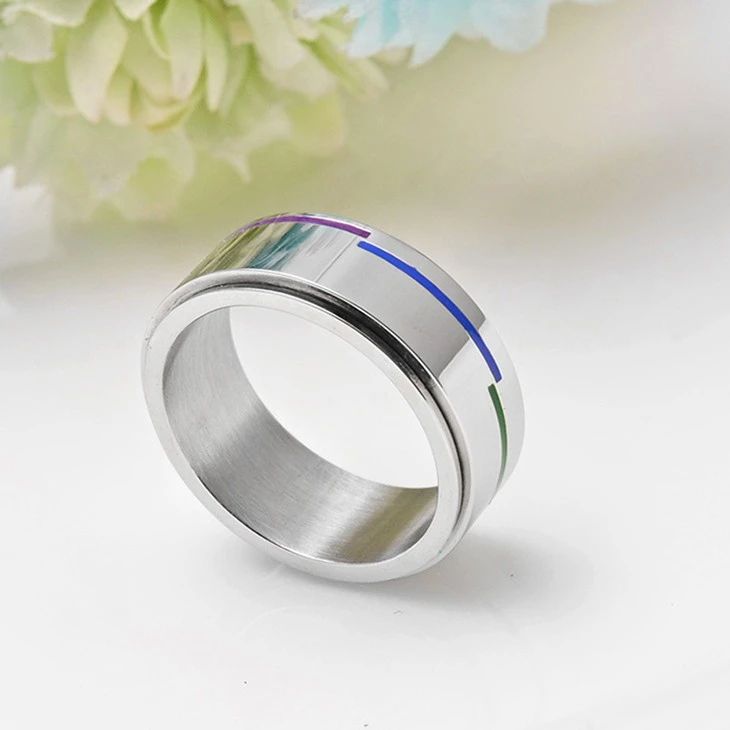 Rainbow Stripe Stainless Steel Spinner Ring price