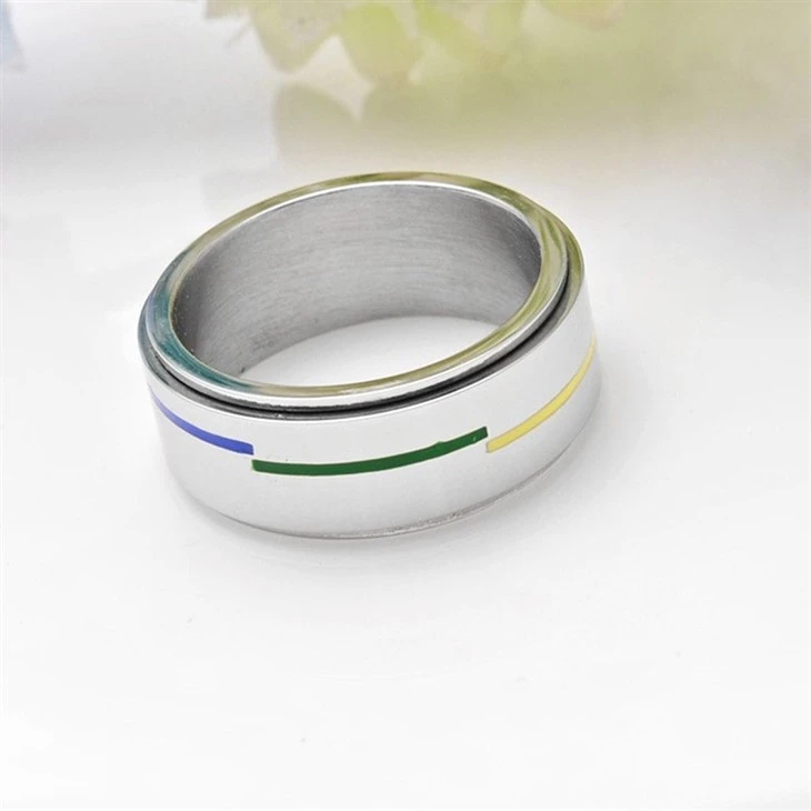 Rainbow Stripe Stainless Steel Spinner Ring factory