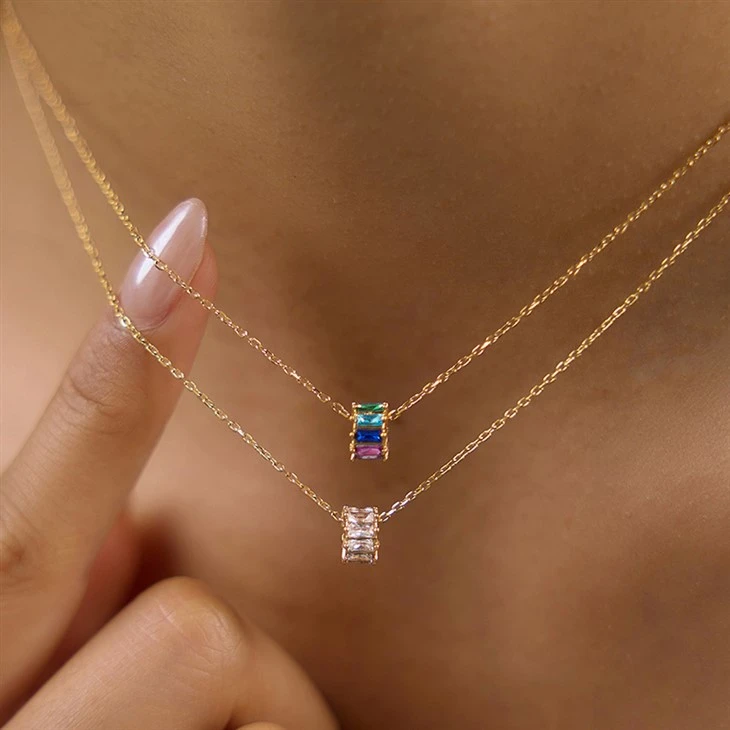 Rectangle Multicolor CZ Necklace