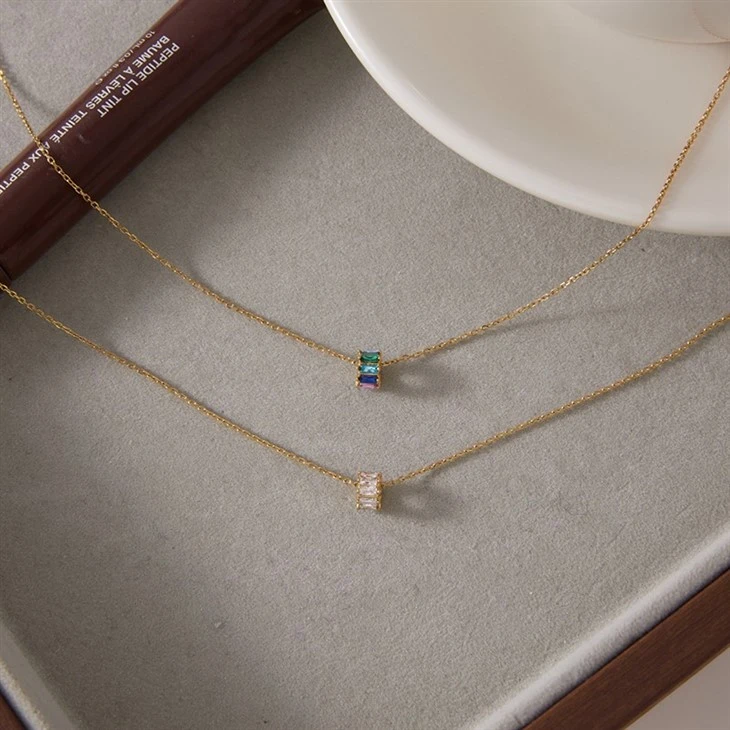 Rectangle Multicolor CZ Necklace high quality