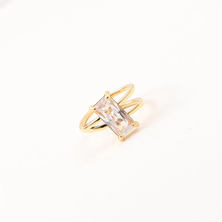 Rectangle White Zircon Ring Double Band