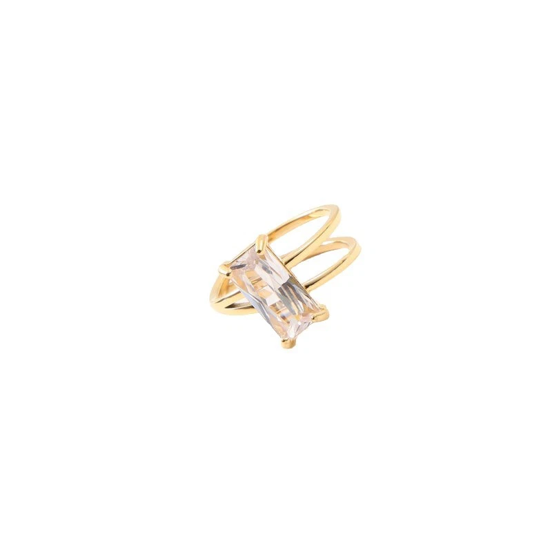 Rectangle White Zircon Ring Double Band