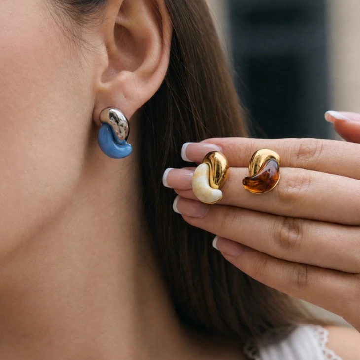 Resin Bean Stud Earring high quality
