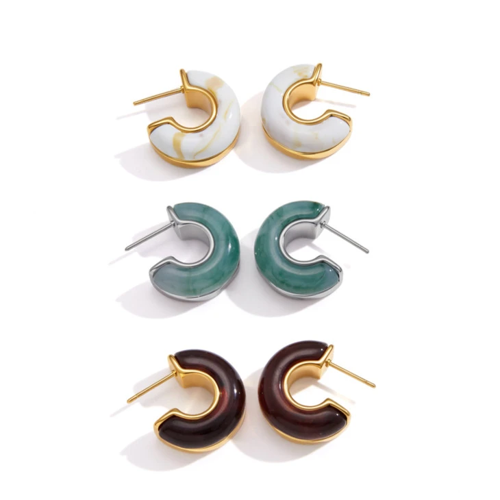 Resin C Shaped Hoop Earrings