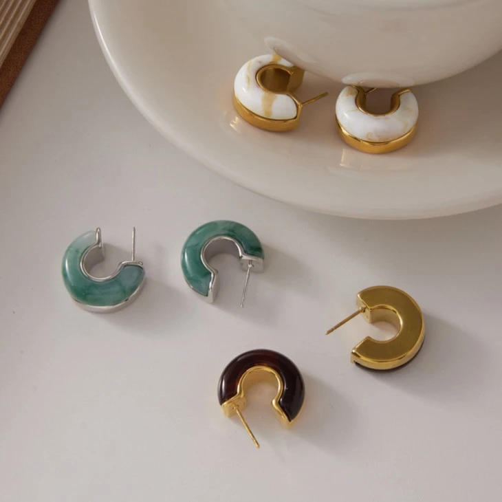 Resin C Shaped Hoop Earrings high quality