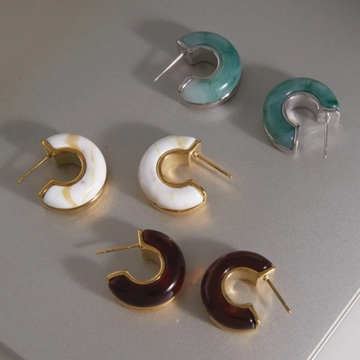 Resin C Shaped Hoop Earrings high quality