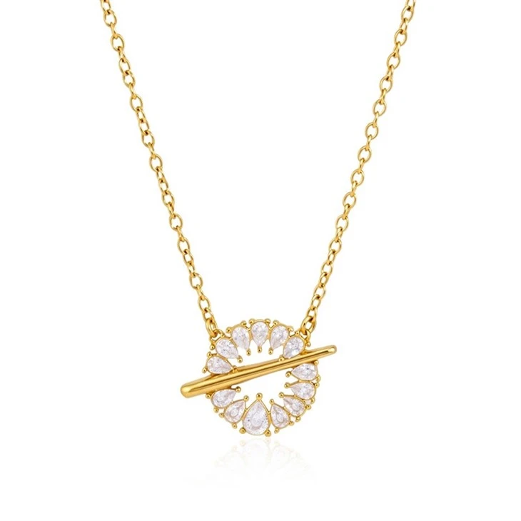 Round Bar Design Teardrop CZ Pendant Necklace suppliers