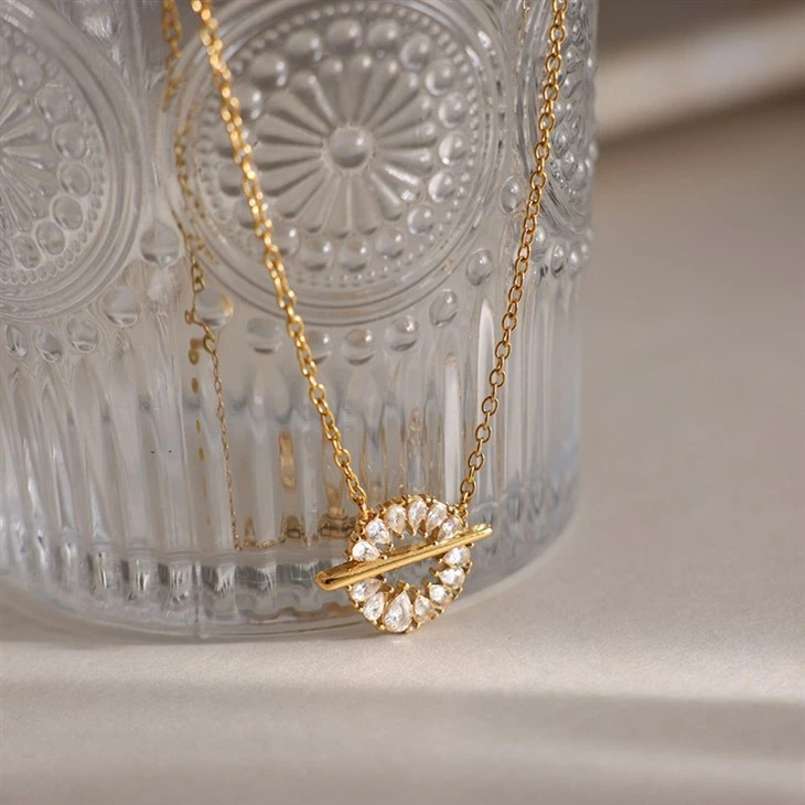 Round Bar Design Teardrop CZ Pendant Necklace suppliers