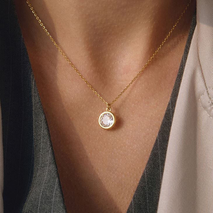 Round CZ Bezel Pendant Necklace