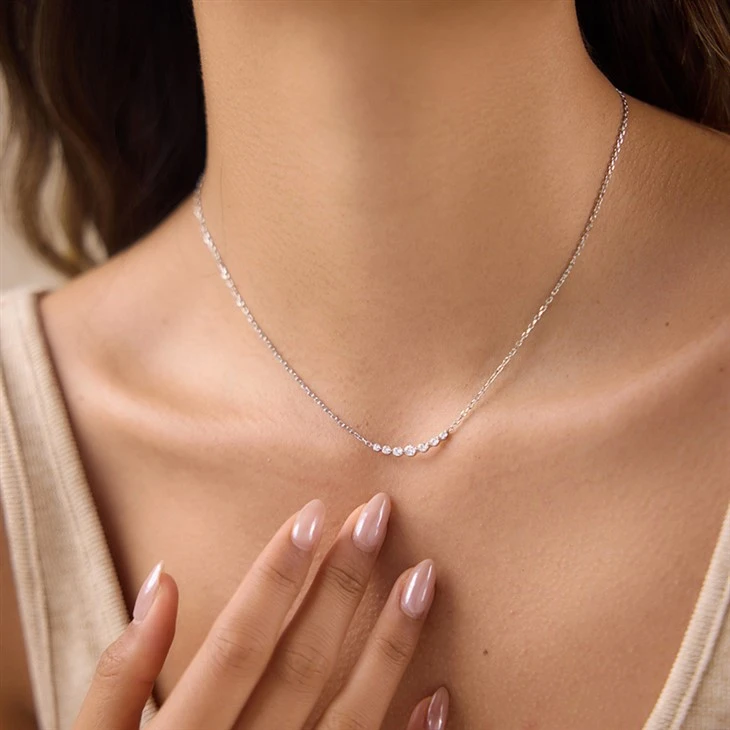 Round CZ Row Pendant Necklace