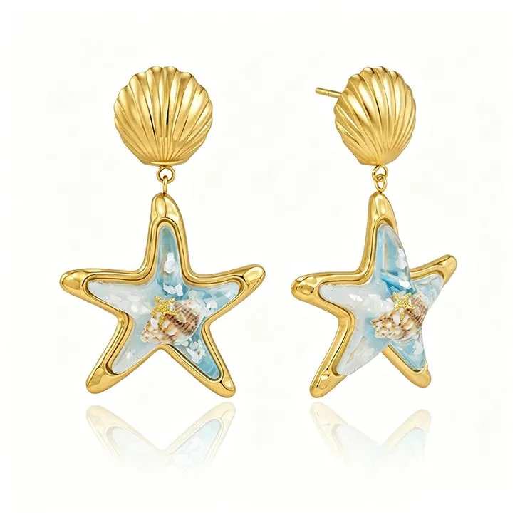 Shell And Starfish Resin Drop Earrings