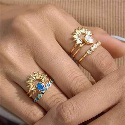 3‑Piece Sun CZ Stackable Ring Set
