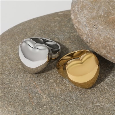 316 Stainless Steel Polished 3D Heart Ring