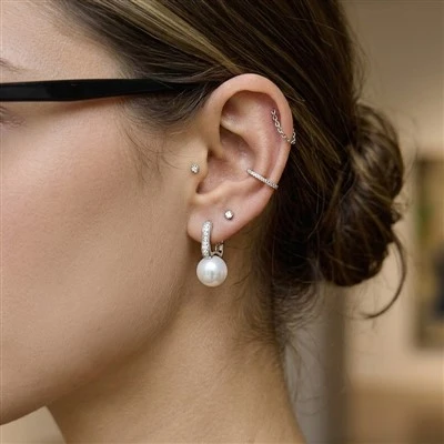 Baguette Pearl Hoops