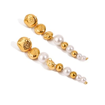 Bead And Pearl Stud Earring