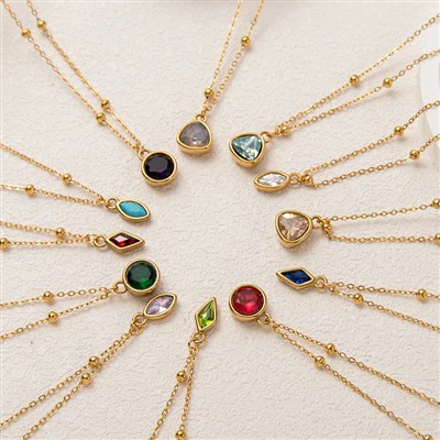 Birthstone Charm Beaded Chain Necklace