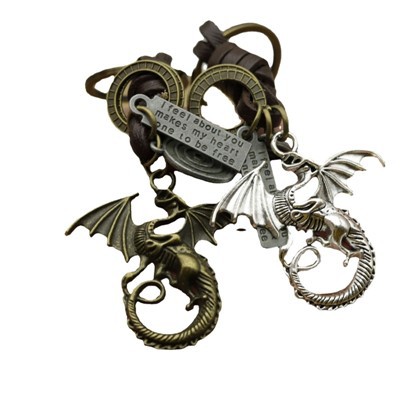 Bronze Dragon Keychain | Braided Leather Alloy Key Fob