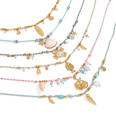 Colored Rope Necklace With Charms