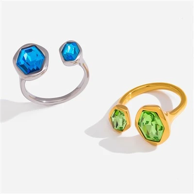 Colorful CZ Two Stone Open Ring