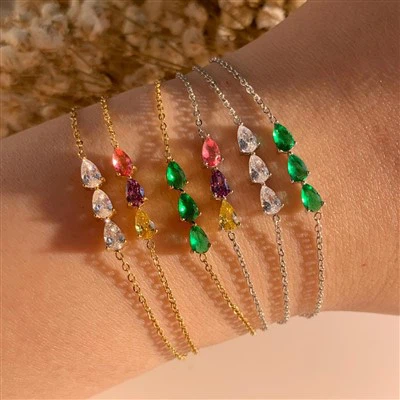 Colorful Pear Zircon Chain Bracelet