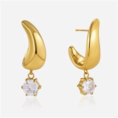 Curved CZ Drop Earrings