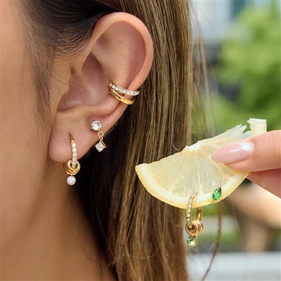 CZ Charm Hoop Earrings