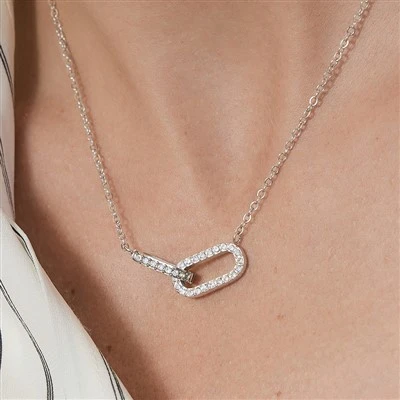 CZ Paperclip Pendant Necklace