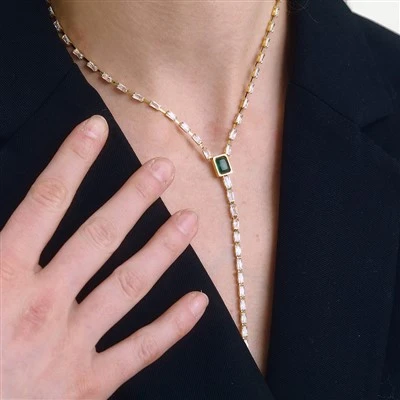 CZ Y Drop Lariat Necklace