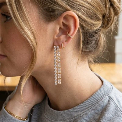Double Row Linear Zircon Dangle Earring