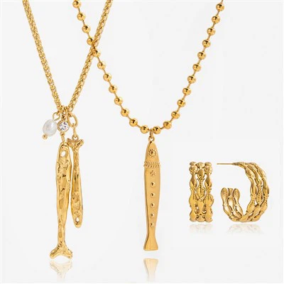 Fish Pendant Necklace Set