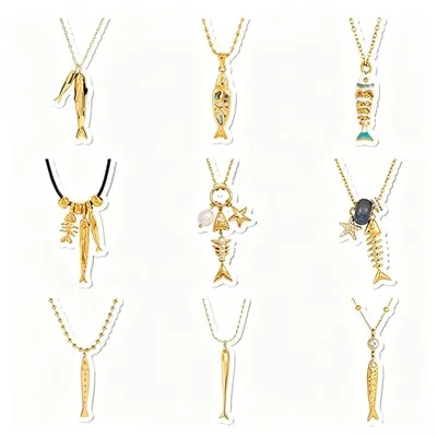 Fish Bone Pendant Gold Necklace