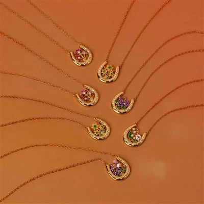 Floral Horseshoe Pendant Necklace