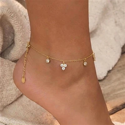 Flower Drop CZ Anklet