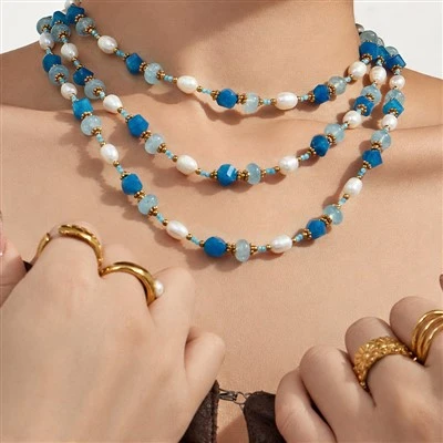 Freshwater Pearl And Aquamarine Beaded Necklace