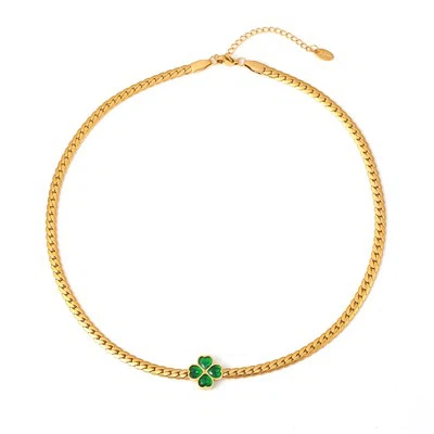 Green Glass Clover Chain Necklace