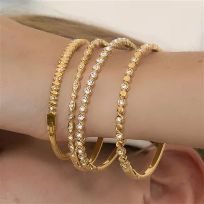 Half-Pavé Stackable Bangle Bracelets