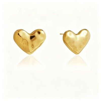 Hammered Puffy Heart Stud Earrings