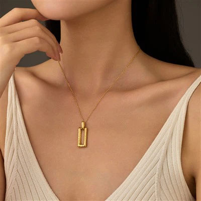 Hammered Rectangle Pendant Necklace