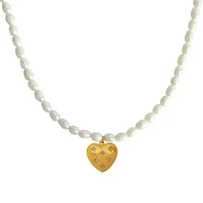 Heart Charm Pearl Necklace