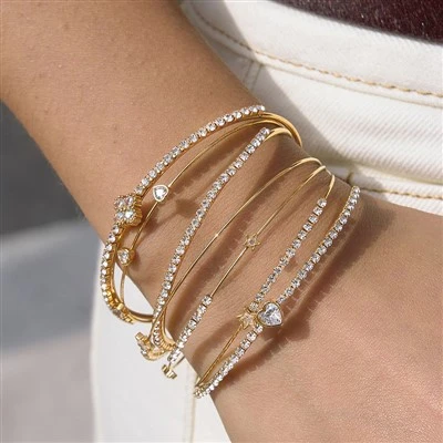 Heart CZ Double Open Bangle