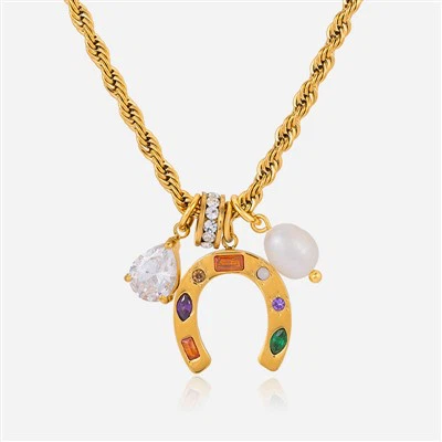 Horseshoe Twisted Rope Charm Necklace